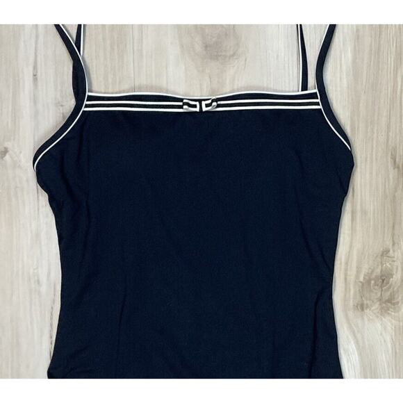 La Blanca L One Piece Swimsuit Black w White Trim & Tiny Bow Size 12 / L - Picture 3 of 12